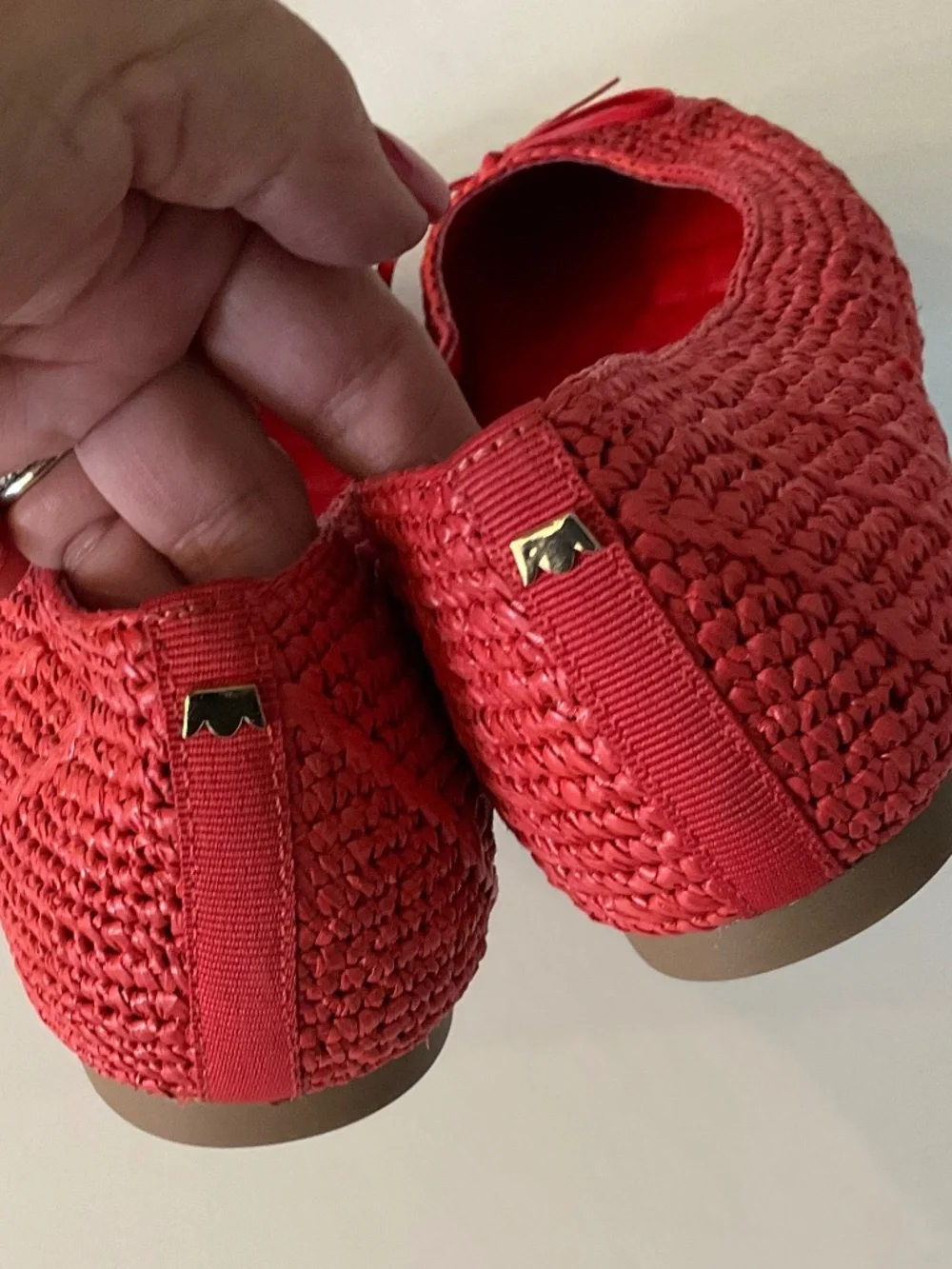 BIRDIES Raffia Ballet Bow Flats in Red Size 10 LIKE NEW